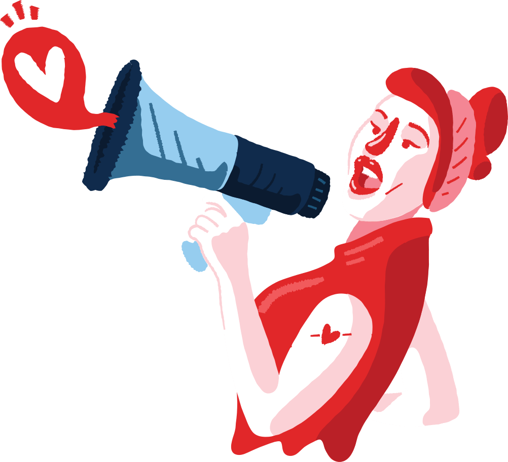 drawing of a woman shouting in a megaphone