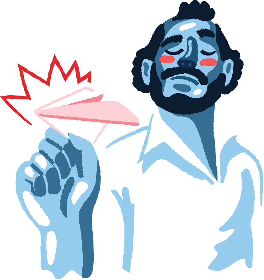 Drawing of a man about to throw a paper plane